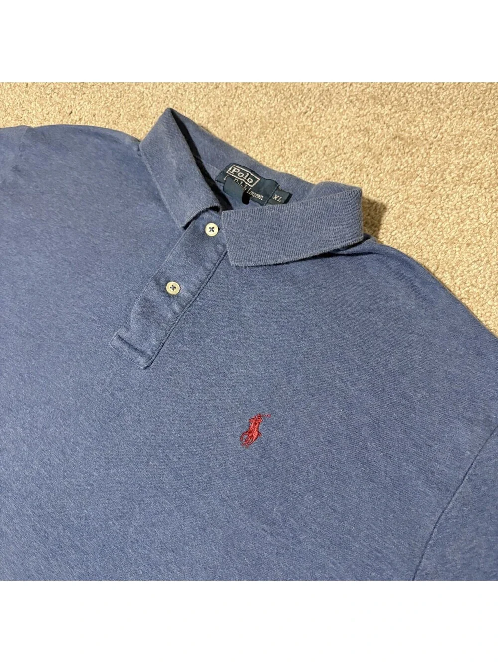 Polo Ralph Lauren Polo Shirt Men Size XL Blue w/ Pink Pony Short Sleeve